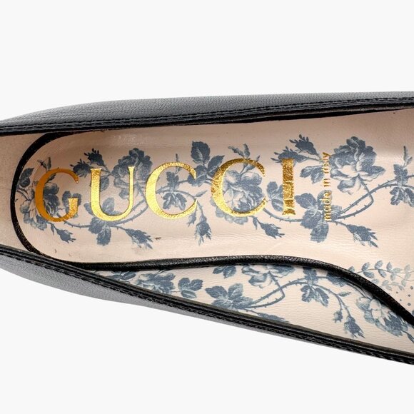 Gucci Hills GG Interlock Black Leather Cap Toe Ballet Flats Shoes Size 39 US 9 - Picture 14 of 16